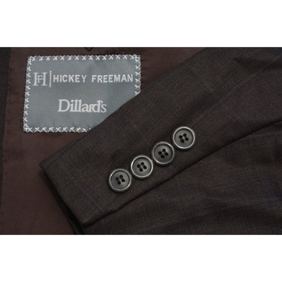 Hickey Freeman Legacy Brown Plaid Windowpane Worsted Wool Sport Coat Jacket 52R